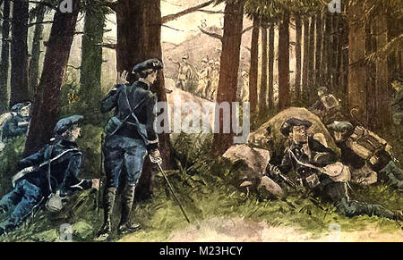 First World War (1914-1918)  aka The Great War or World War One - Trench Warfare - WWI - French soldiers wait in ambush position ready  to attack German troops Stock Photo
