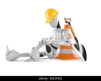 Cyborg with traffic cone isolated on white background Stock Photo