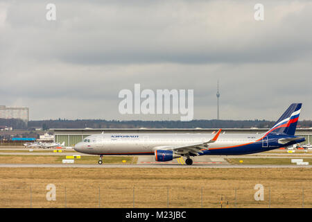 Stuttgart, Germany - February 3, 2018: Airbus airplane A321 from a Russian company while executing maneuvers Stock Photo