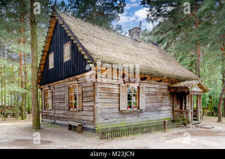 Traditional house from Kurpie, ethnic region in Poland, open-air museum in Kadzidlo, masovian voivodeship, Poland, Europe. Stock Photo