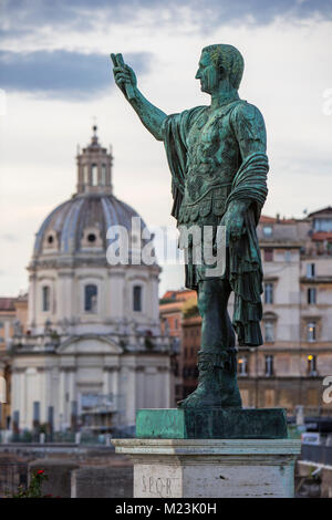 Bronze statue of Emperor Julius Caesar in front of Trajans Forum, Rome, Italy Stock Photo