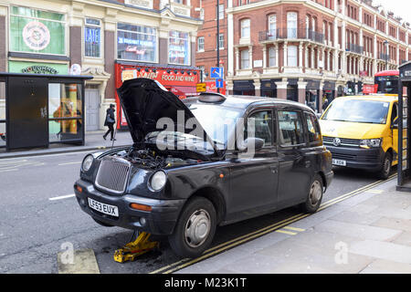 Black Cab Taxi Breakdown on London Street.UK.