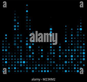 blue dotted equalizer, sound wave symbol isolated on black background Stock Vector