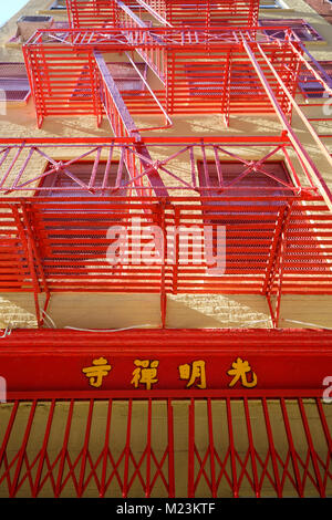 The facade of a Buddhist temple in Manhattan Chinatown.New York City.USA Stock Photo