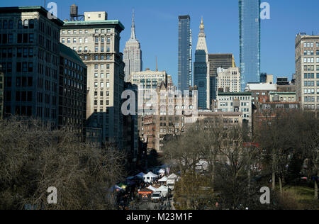Union Square Park with Midtown Manhattan skyline in the background. Manhattan.New York City.USA Stock Photo