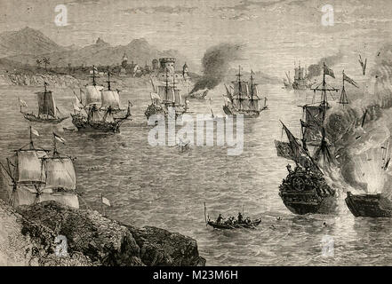 Henry Morgan's defeat of the Spanish Fleet Stock Photo