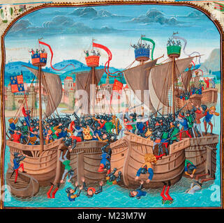 The Battle of Sluys, also called Battle of l'Ecluse, was a sea battle fought on 24 June 1340 as one of the opening conflicts of the Hundred Years' War between England and France. Stock Photo