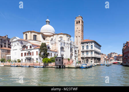 Chiesa di San Geremia housing the relics of Saint Lucy, and Palazzo Labia at the confluence of the  Grand Canal, Venice, Italy with the Cannaregio Can Stock Photo