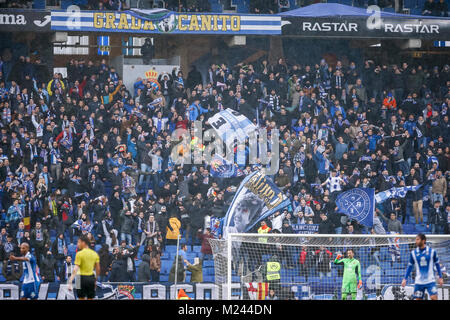 Barcelona, Spain. 04th Feb, 2018. RCD Espanyol supporters during the match between RCD Espanyol and FC Barcelona, for the round 22 of the Liga Santander, played at RCDE Stadium on 4th February 2018 in Barcelona, Spain. Credit: Gtres Información más Comuniación on line, S.L./Alamy Live News Stock Photo