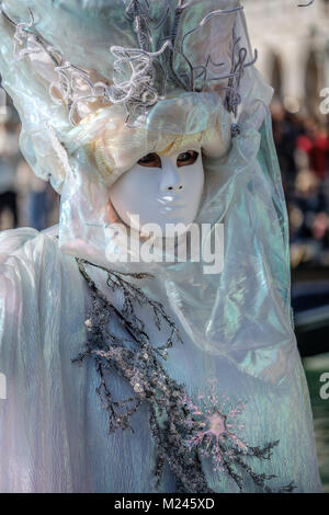 Venice Carnival 2018. After the opening event of the flying angel, Masks posing near Piazza San Marco. Venice, Italy. February 4, 2018. Credit: Gentian Polovina/Alamy Live News Stock Photo