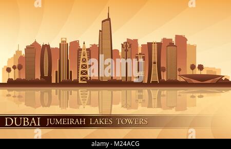 Dubai Jumeirah Lakes Towers skyline silhouette background, City illustration Stock Vector