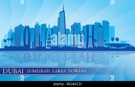 Dubai Jumeirah Lakes Towers skyline silhouette background, City illustration Stock Vector
