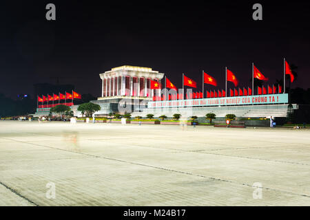 HANOI, VIETNAM - MAY 22, 2017: Ba Dinh Square and Ho Chi Minh Mausoleum in Hanoi Vietnam at night. On this place president Ho Chi Minh read the Procla Stock Photo