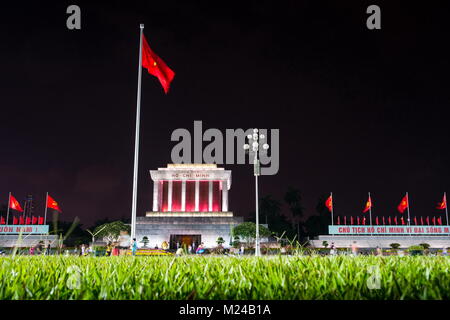 HANOI, VIETNAM - MAY 22, 2017: Ba Dình Square crowded with visitors and Ho Chi Minh Mausoleum in Hanoi Vietnam at night. On this place president Ho Ch Stock Photo