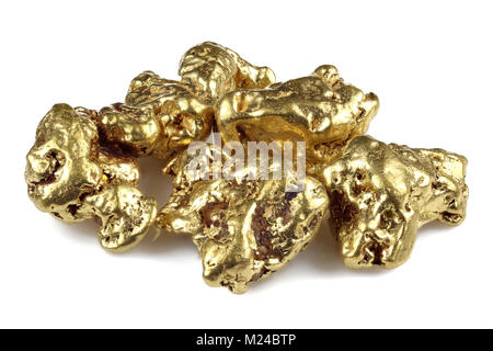 gold nuggets from Alaska isolated on white background Stock Photo