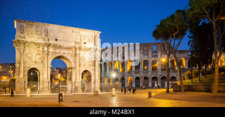 Constantine Arch and Colosseum at night, Rome, Italy Stock Photo