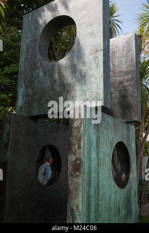 Four-Square (Walk Through) bronze sculpture at the Barbara Hepworth museum in St Ives, Cornwall. Stock Photo