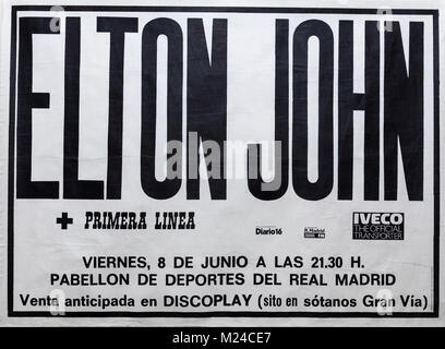 Elton John in concert, The European Express Tour, Madrid, 1984. Musical concert poster Stock Photo