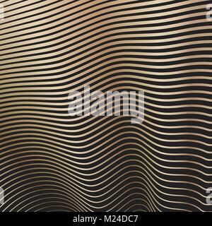 Curved wavy golden lines. Striped wallpaper. Vector graphic background for design Stock Vector