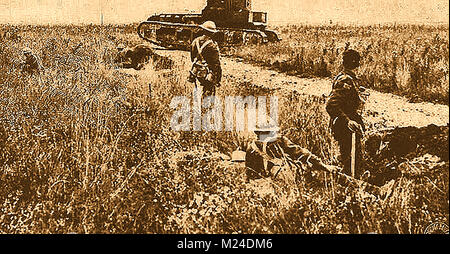 First World War (1914-1918)  aka The Great War or World War One - Trench Warfare - WWI  - A printed photograph of British troops digging trenches. Stock Photo