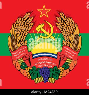 Transnistria coat of arms and flag, official symbols of the territory Stock Vector