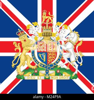 United Kingdom coat of arms and flag, official symbols of the nation Stock Vector