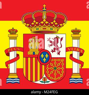 Spain coat of arms and flag, official symbols of the nation Stock Vector