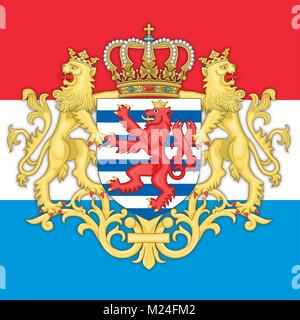 Luxembourg coat of arms and flag, symbol of the nation Stock Vector