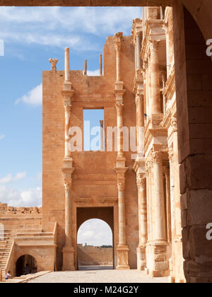 Roman ruins of Sabratha theater stage Stock Photo