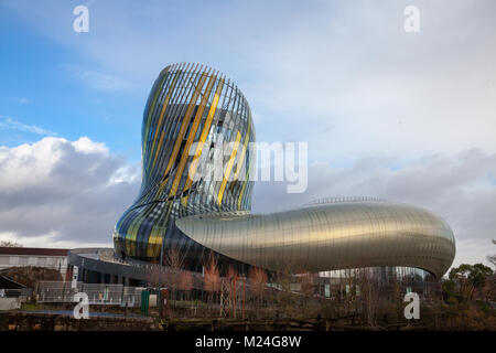 BORDEAUX, FRANCE - DECEMBER 27, 2017: Cite du Vin main building during a sunny afternoon. Cite du Vin (wine city) is the wine museum dedicated to Bord Stock Photo