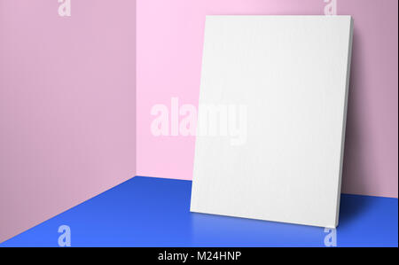 Blank poster at corner pastel pink and blue studio room with wall and floor background,Mock up studio room for display or montage of product for adver Stock Photo