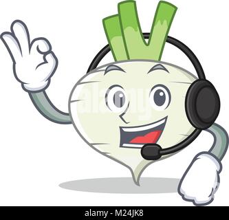 With headphone turnip mascot cartoon style Stock Vector