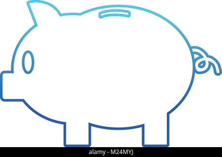 blue line piggy with save money cash currency Stock Vector