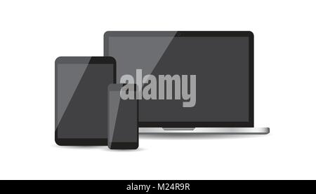 Realistic device flat Icons: smartphone, tablet, laptop. Vector illustration on white background Stock Vector