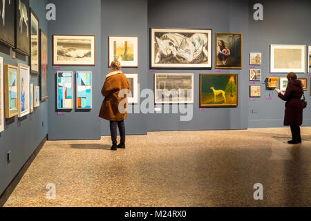 Women viewing the New Light annual competition for artists from the North in the Art Gallery at the Bowes Museum Barnard Castle Co.Durham England Stock Photo