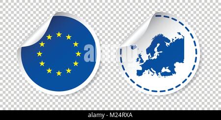 Europe sticker with flag and map. European Union label, round tag with country. Vector illustration on isolated background. Stock Vector
