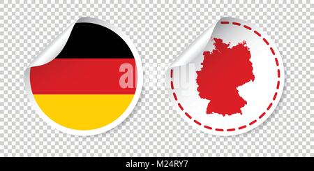 Germany sticker with flag and map. Label, round tag with country. Vector illustration on isolated background. Stock Vector