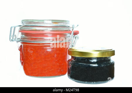 Vases with black and red caviar Stock Photo