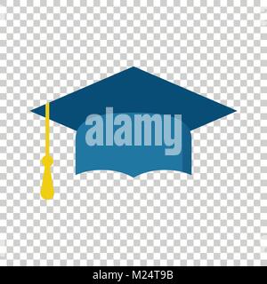 Graduation cap flat design icon. Finish education symbol. Graduation day celebration element. Vector illustration on isolated background. Stock Vector