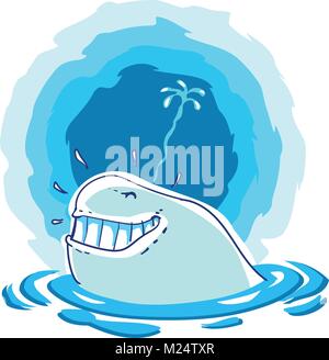 white whale on the surface of the sea free style handdrawn cartoon vector illustration Stock Vector
