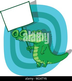 a protester crocodile holds blank sign funny cartoon Stock Vector
