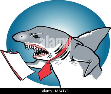 the manager shark so angry funny business vignette cartoon style Stock Vector