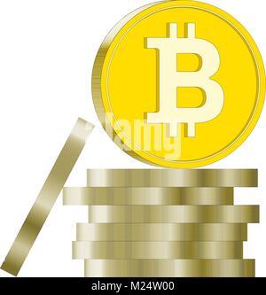 Stack of bitcoins cryptocurrency coins. Vector illustration sign Stock Vector