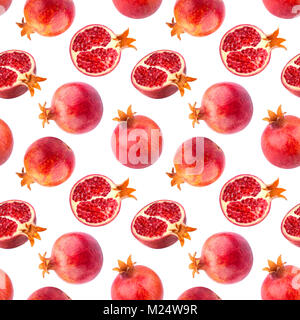 Pomegranate isolated on white background. Seamless pattern Stock Photo
