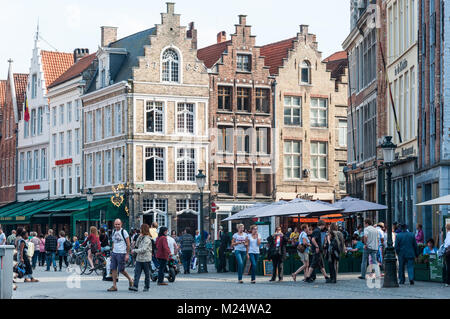 Tourists in Markd Square, Brugge, Belgium Stock Photo