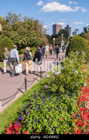People walking in the Boston Public Garden Stock Photo
