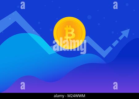 Bitcoin golden symbol concept vector illustration of huge growth on cryptocurrency Stock Vector