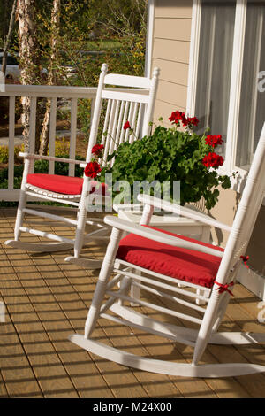 Southern Hospitality - Sit on the Front Porch, Rocking Chair, Summer Living Stock Photo