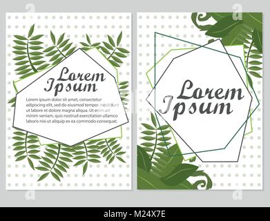 Set of Floral vector cards Design with green leaves - elegant greenery Stock Vector