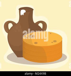 Shrovetide or Maslenitsa. Pancakes and sour cream Stock Vector